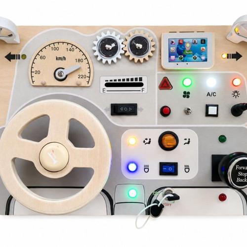 Wooden car dashboard activity board for kids