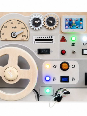 Wooden car dashboard activity board for kids
