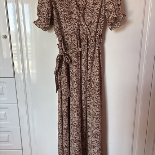 Shein leopard print maxi dress used, beige and brown, size L