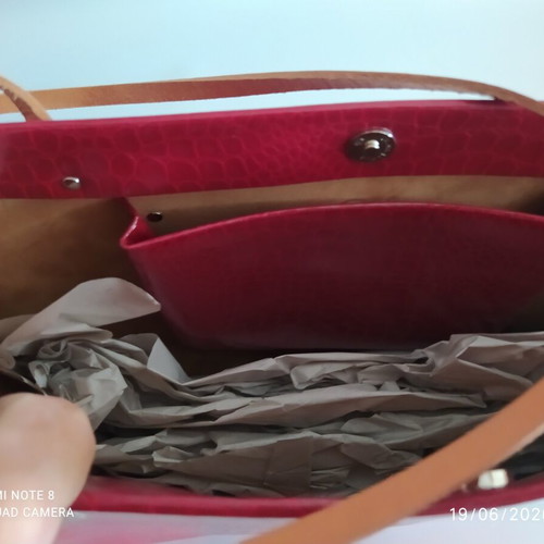 Leporello leather women's bag new, red, 40x30 cm
