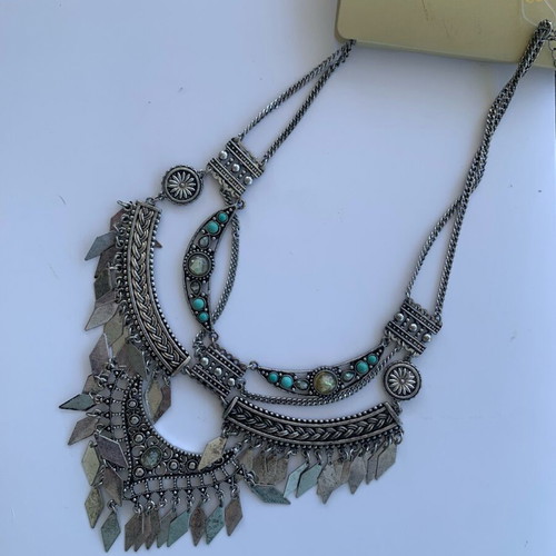 Accessorize oxidized silver toned statement necklace new, turquoise