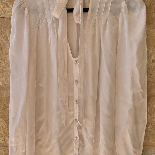 Ghost London Ivory Satin Tie-Neck Blouse like new, size M