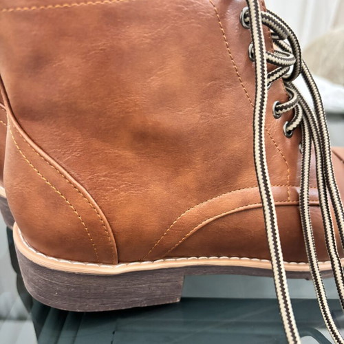 Classic men's ankle boots new, brown synthetic leather, size 42