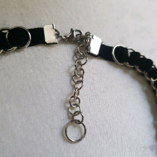 Black Velvet Chainmail Choker Stainless Steel O Ring Handmade