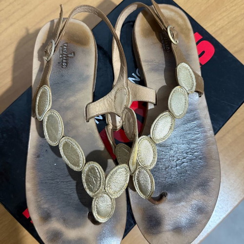 Trussardi sandals used, leather, gold color, size 38
