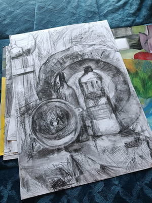 Charcoal drawing new, fixed with fixative