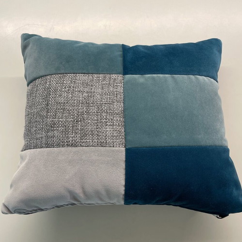 Decorative pillow 40x45 patchwork velvet and linen cotton, new