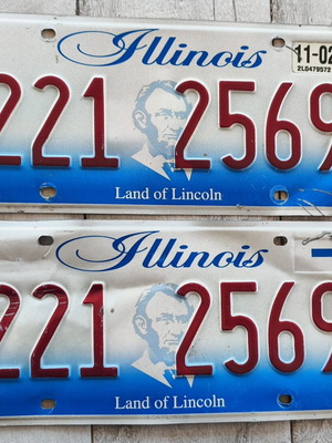 Vintage μεταλλικές ταμπέλες Illinois Land of Lincoln μεταχειρισμένες, σετ 2
