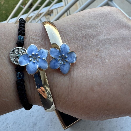 Jewelry set new, summer style with blue and gold flowers