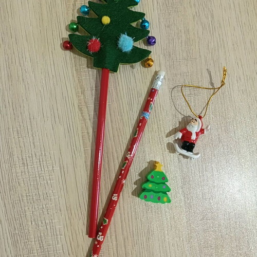 Christmas items new, set with pencils, eraser and ornament
