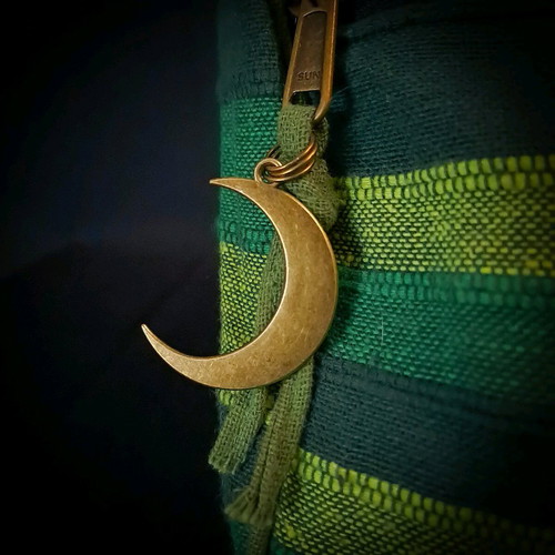 Cotton sling bag green with copper moon charm new
