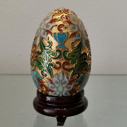 Cloisonne egg vintage decorative used with wooden base
