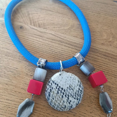 Handmade necklace with leather and steel elements new