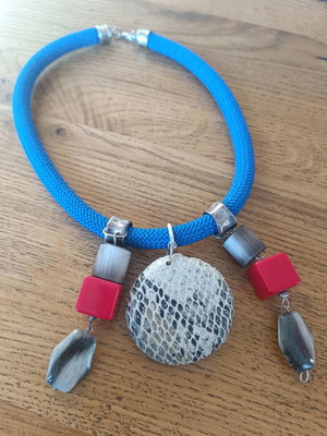 Handmade necklace with leather and steel elements new