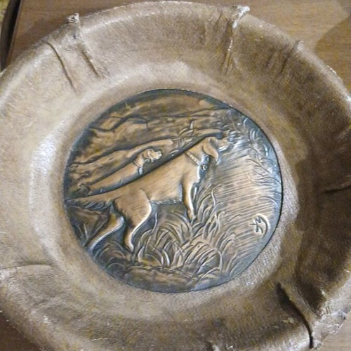 Decorative frame used copper with leather hunting dog theme