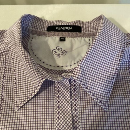 Women's checked shirt purple white 3/4 sleeve like new Clarina Collection