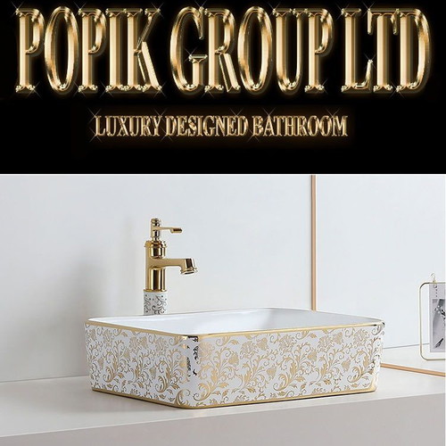 Luxury sink with gold design and golden faucet Popik Group LTD new