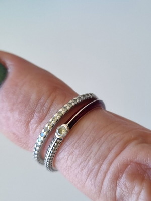 Pandora ME Pavé & Red Dual Ring and Pavé Ring set, size 54, silver