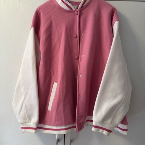 Lumina college jacket one size like new, white and pink