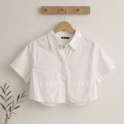 Zara crop top shirt white, size S, like new