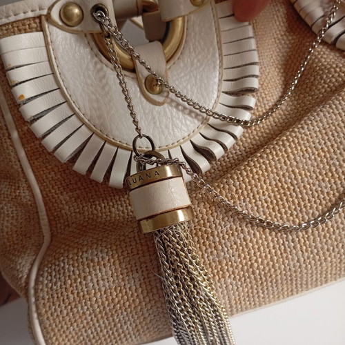 Luana rattan leather shoulder bag used, white beige