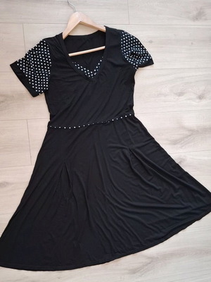 Black midi dress with polka dot details like new