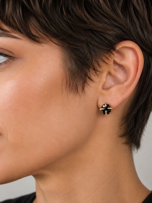Handmade earrings gold-plated brass and raw obsidian, new