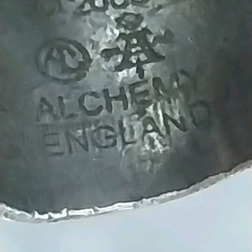 England Alchemy ring used, carved gray silver color