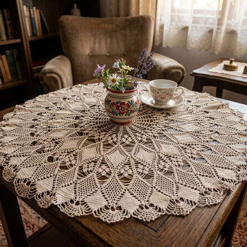 Hand-knitted single-hooked blanket, diameter 117 cm