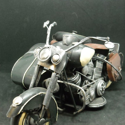 Decorative vintage Harley Davidson type motorcycle with sidecar used