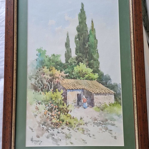 Authentic Theofilos Kentarchos painting with frame and glass 40x57.5 cm new