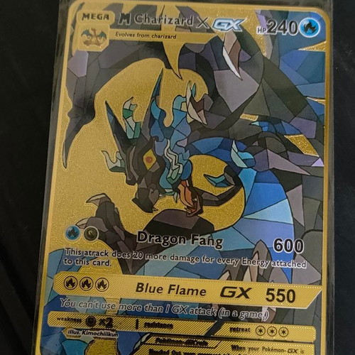 Pokémon Mega Charizard X GX Gold Metal Card like new