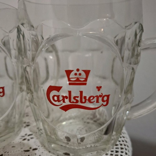 Carlsberg vintage 1960's set of 3 pint glasses with red crown logo new