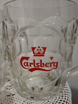 Carlsberg vintage 1960's set of 3 pint glasses with red crown logo new