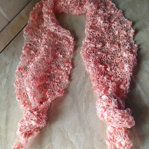 Pearly pink spring scarf new, handmade knit with Turkish Ladder ice yarn