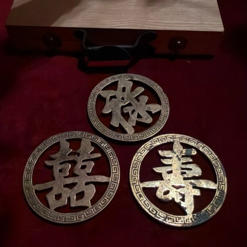 Fu Lu Shou vintage wall decorations set of 3 brass used