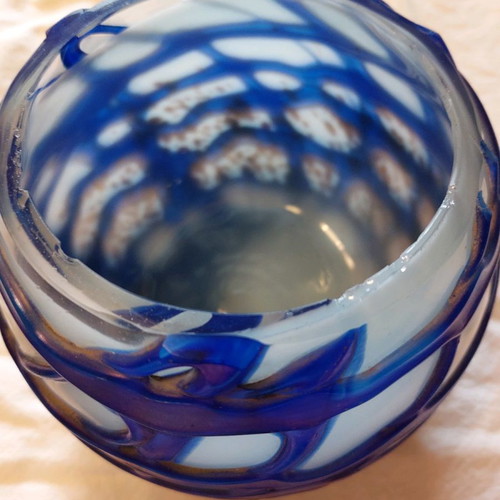 French Soufflé Vase handmade used, antique 1910