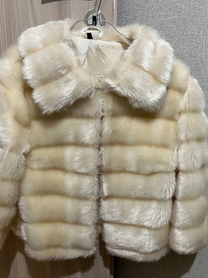 Bolero fur jacket acrylic used, size S, cream color