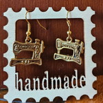Dangling earrings with Singer sewing machine motif, new, gold color