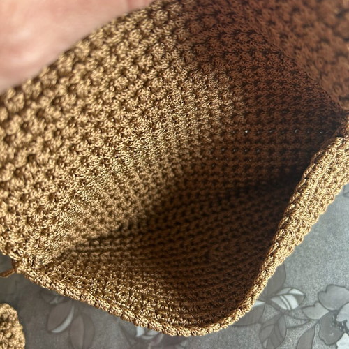 Handmade Knitted Bag brown with decorative button