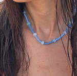 Handmade ocean blue necklace with beads and transparent details