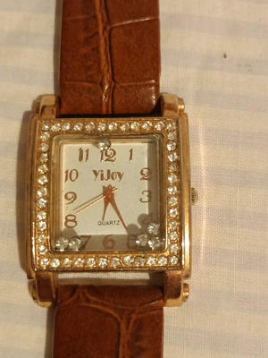 Women's watch used, brown and gold, synthetic leather strap