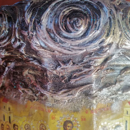 Handmade Last Supper icon on hollow hanging ceramic