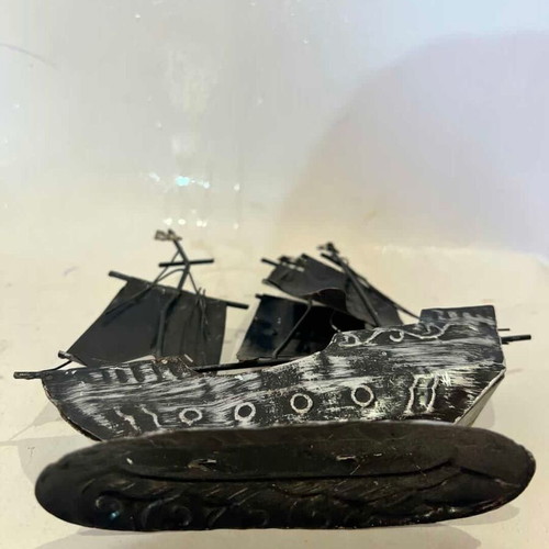 Vintage metal Norwegian sailboat used 16.5x17 cm