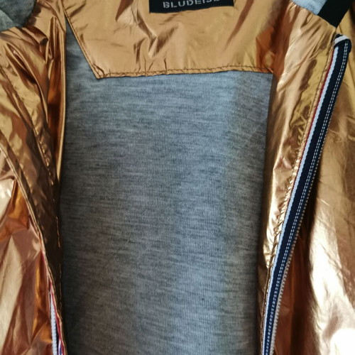 Bludeise women's hooded windbreaker jacket, metallic gold, size M