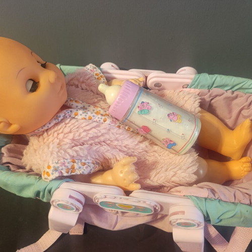 Vintage Baby Doll Set with Relax Seat and Feeding Accessories 90s used