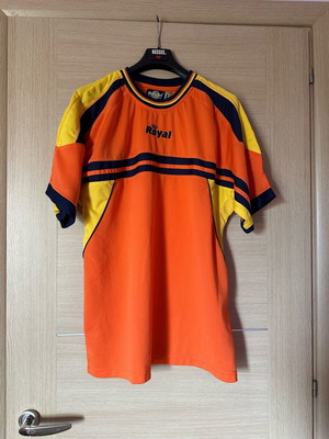 Royal men's orange sports shirt with yellow and dark blue details, like new, size L