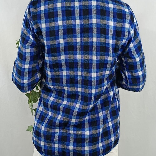 Plaid shirt blue and grey like new with 3/4 sleeves