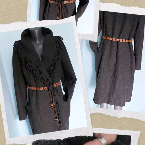 Wool coat used with wrap and fringes Cristian Berg gray unisize