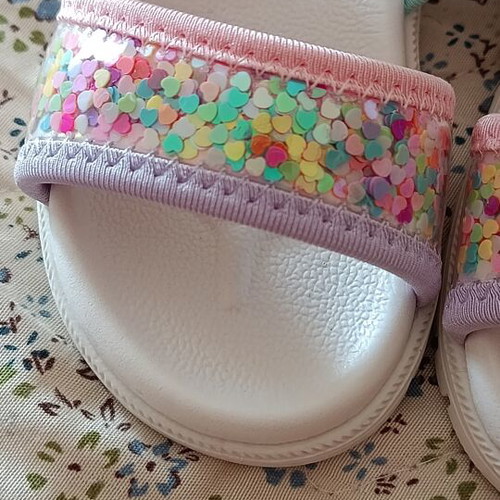Children's summer sandals new, pastel colors with glitter detail
